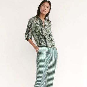 NWT Massimo Dutti hunter green & ivory striped pants, US 4